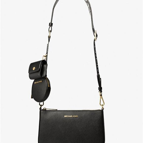 Michael Kors Black Gold Hardware Jet Set Crossbody Bag Case for Apple Air pods - Picture 3 of 7